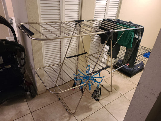 Clothes Drying Rack, Foldable 2-Level Stable Indoor Airer, Free-Standing Laundry Stand - HWLEXTRA 