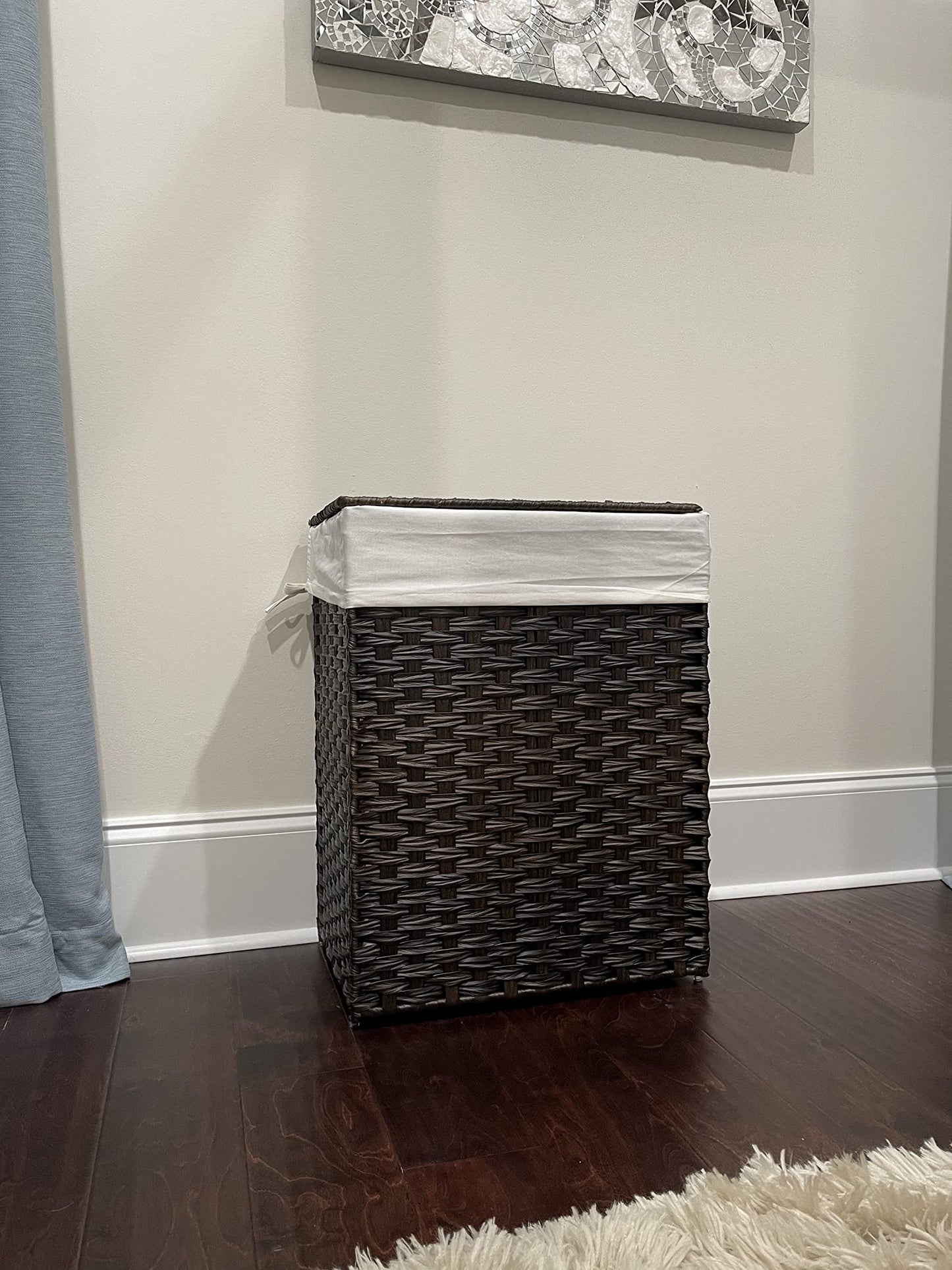 Handwoven Laundry Hamper, Synthetic Rattan Laundry Basket with Removable Liner Bag, Clothes Hamper