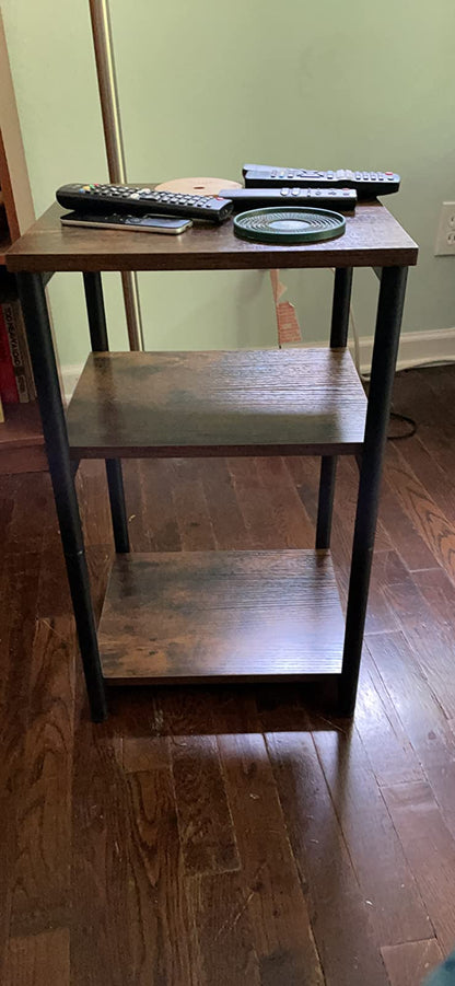Rustic Brown & Black 3-Tier Slim Tall Side Table - HWLEXTRA