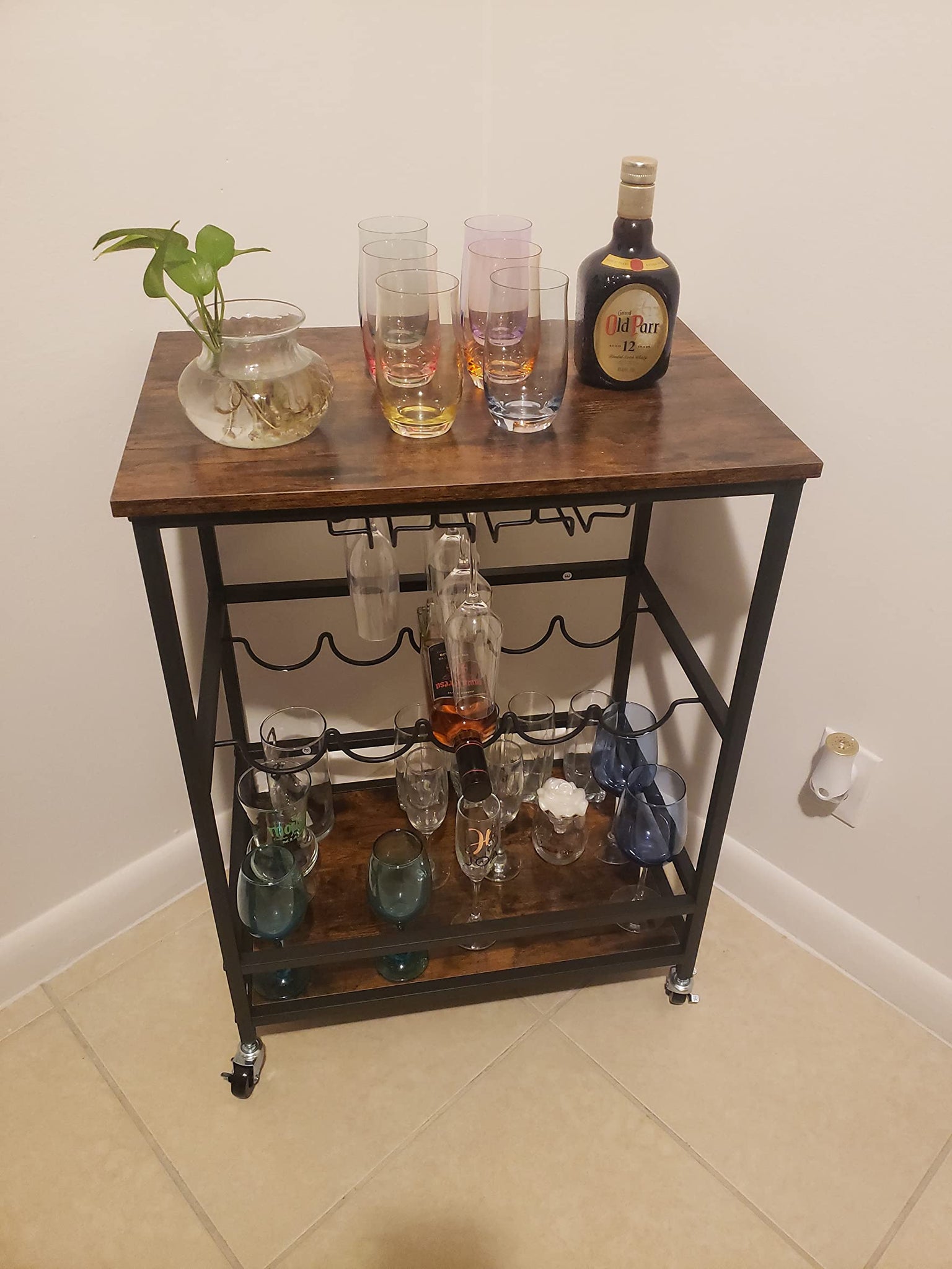 Bar Cart Rustic Brown and Black - HWLEXTRA