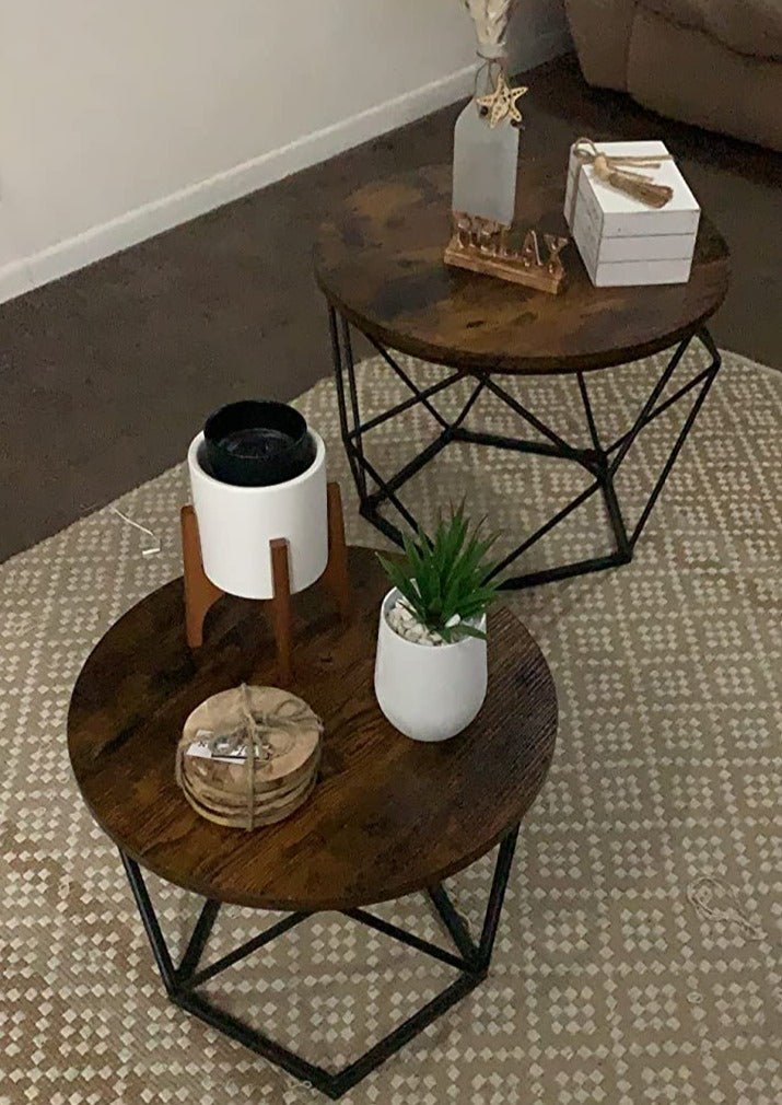 Nesting Table Set of 2 Rustic Brown and Black - HWLEXTRA