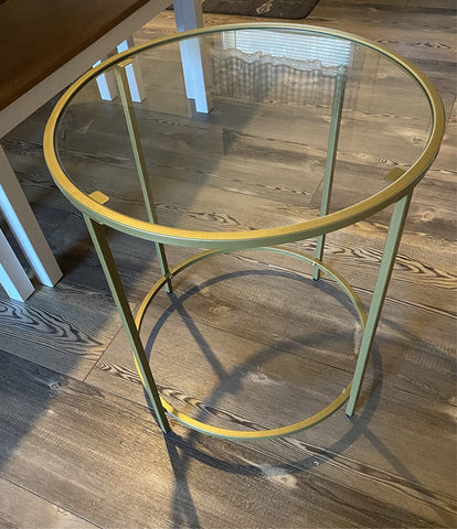 Golden Glass Round Side Table with Metal Frame - HWLEXTRA