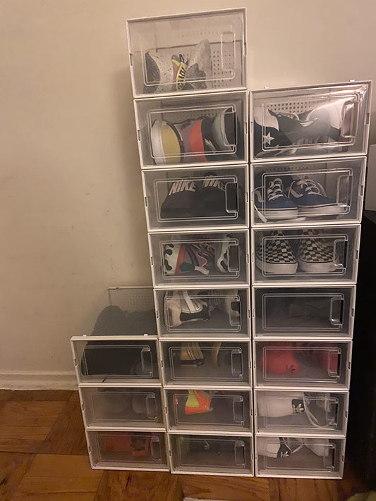 Shoe Boxes, Set of 18 Shoe Storage Organizers, Stackable and Foldable for Sneakers - HWLEXTRA 
