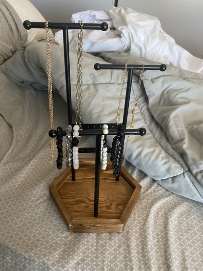 Jewelry Display Stand Holder, Metal and Wood Jewelry Tree, for Necklaces, Bracelets, Earrings, Studs, Rings