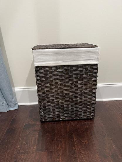 Handwoven Laundry Hamper, Synthetic Rattan Laundry Basket with Removable Liner Bag, Clothes Hamper