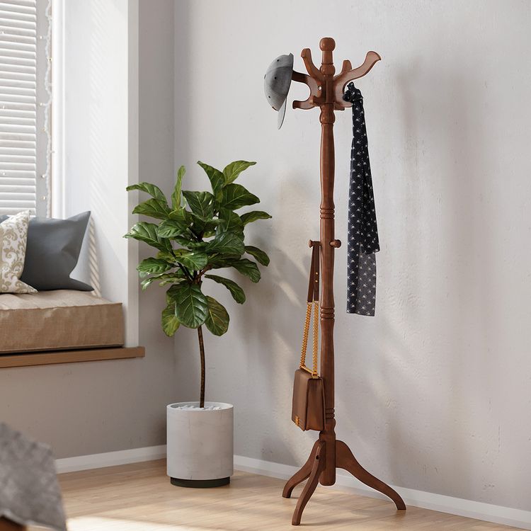 Coat Rack Free Standing with 11 Hooks, Wooden Hall Tree with Solid Rubberwood Base