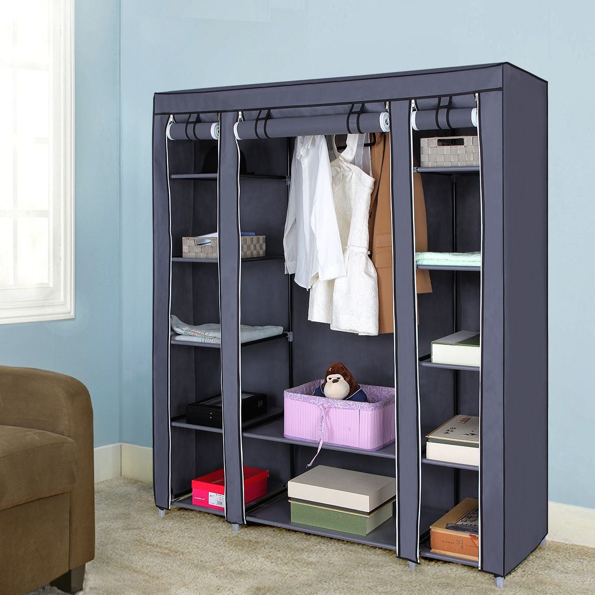 Grey Portable Clothes Closet - HWLEXTRA
