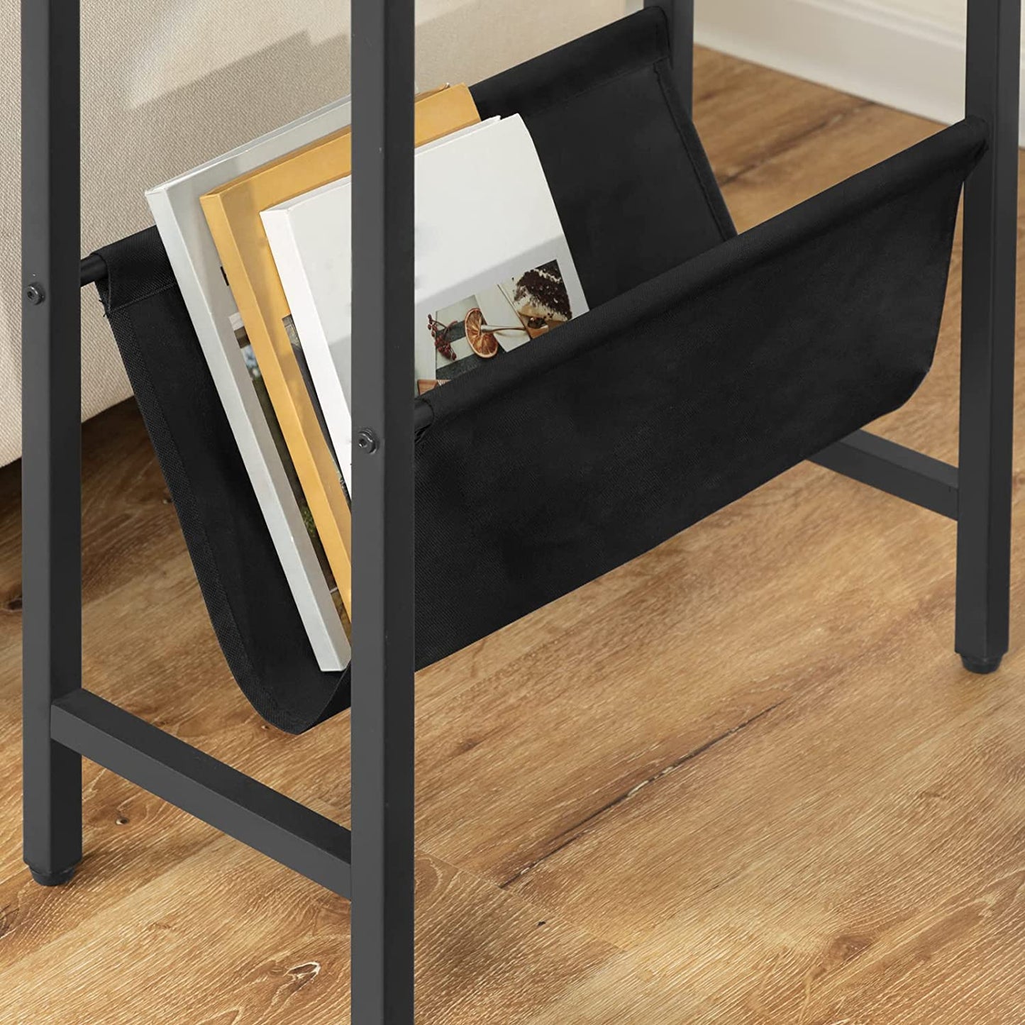 Side Table, Narrow End Table with Magazine Holder Sling, Nightstand