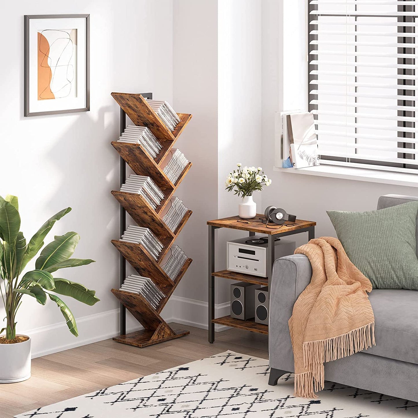 Tree Bookshelf, 9-Tier Bookcase Wooden Shelves, Floor Standing Storage Rack