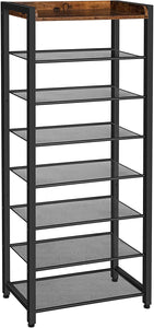 8 Tier Shoe Rack, Narrow Shoe Storage Organizer with 7 Metal Shelves