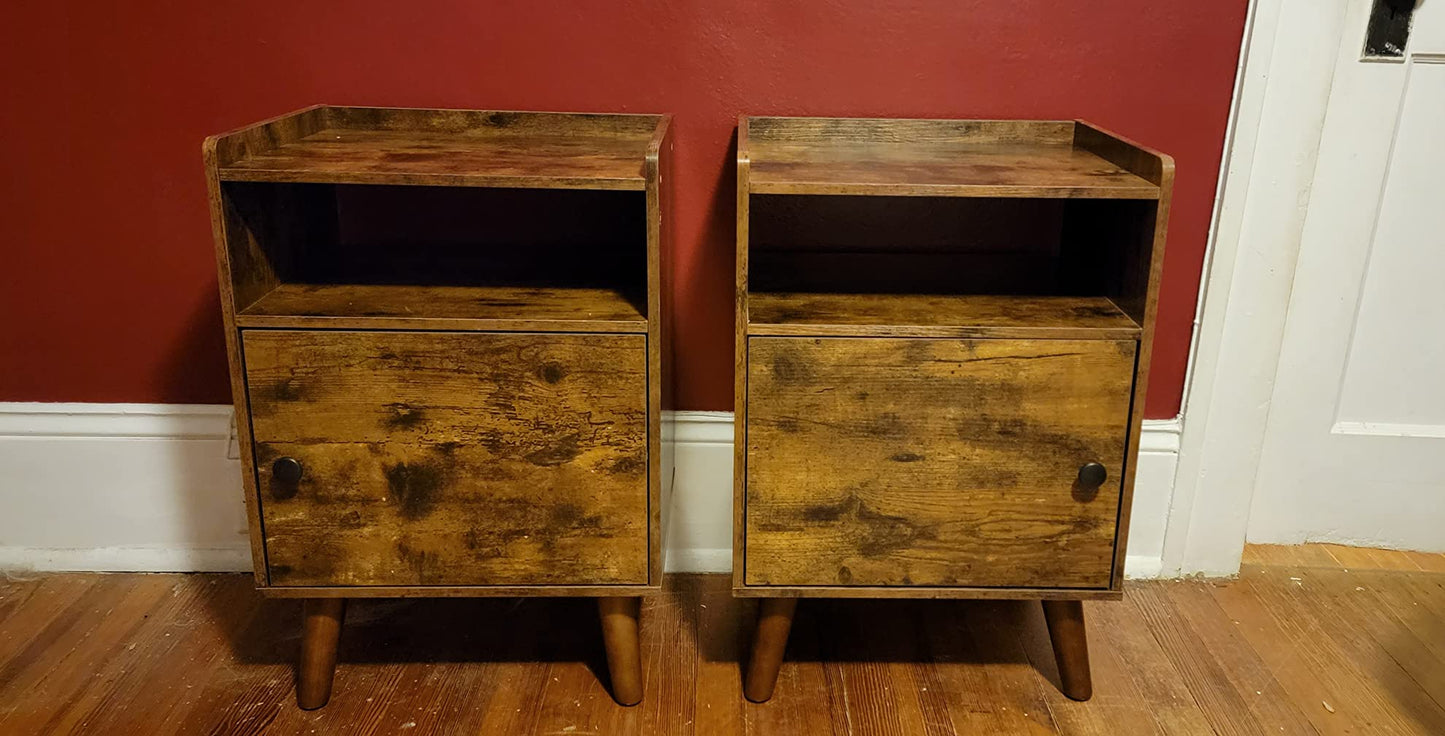 Nightstand Set of 2, 3-Tier End Table with Switchable Door, Side Table