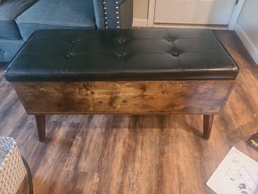 Storage Bench with Storage, Entryway Bench with Leather Seat, Flip Top Storage Chest