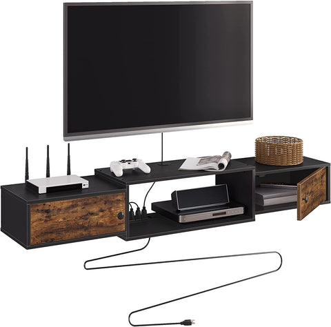 Floating TV Stand, TV Shelf with Power Outlet, Wall Mounted Media Console with Doors