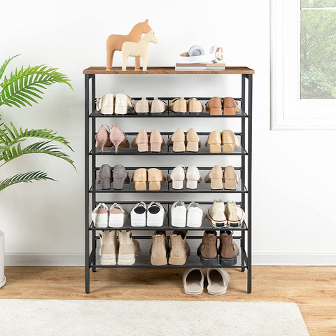 Shoe Rack, 6 Tier Shoe Storage, Flat and Slant Adjustable Shoe Organizer, Large Capacity
