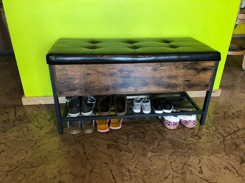 Storage Bench with Seating, Shoe Bench with Metal Shelf, Toy Box Storage Chest