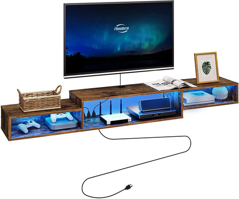 Floating TV Stand Wall Mounted TV Stand with Power Outlet, Floating TV Shelf with LED