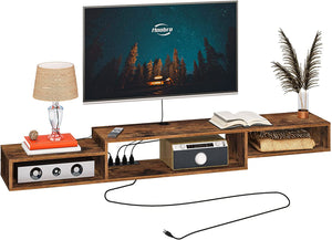 Floating TV Stand, Floating TV Shelf with Power Outlet, Wall Mounted TV Stand with Storage