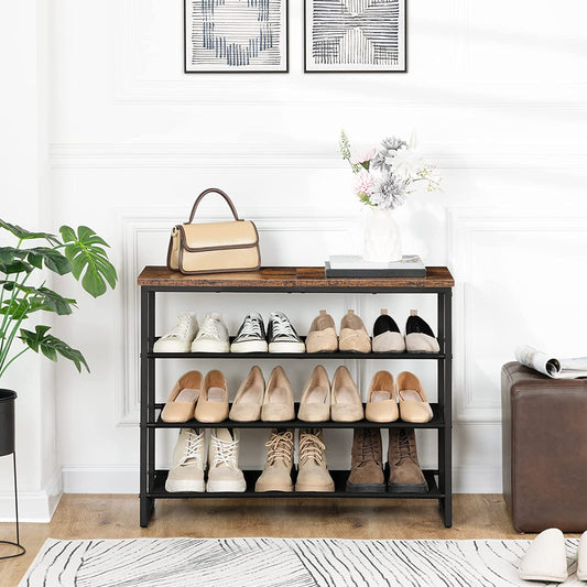 Shoe Rack, 4-Tier Shoe Storage Organizer with 3 Oxford Fabric Shelves