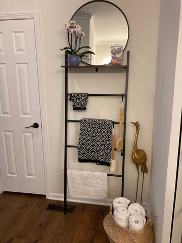 Blanket Ladder, Wall Leaning Blanket Rack with Shelf, Ladder Shelf Stand, Towel Rack Decorative