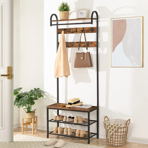 Coat Rack Shoe Bench, Hall Tree with Bench and Shoe Storage,Hall Tree with Storage Shelf