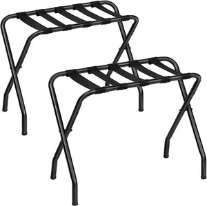 Folding Luggage Rack Pack of 2, Metal Suitcase Stand with Nylon Straps