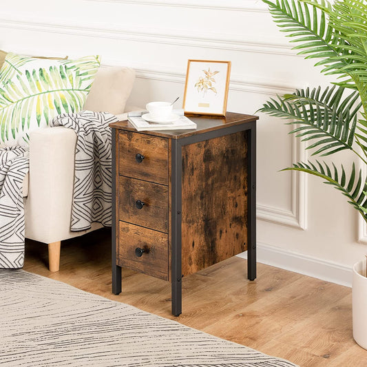 Narrow Nightstand, End Table with 3 Drawers