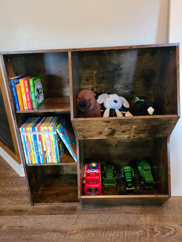 Kids Bookshelf, Toy Storage Organizer, Multi-Bin Storage Cubby, 2 Adjustable Shelves, Bookcase Footboard