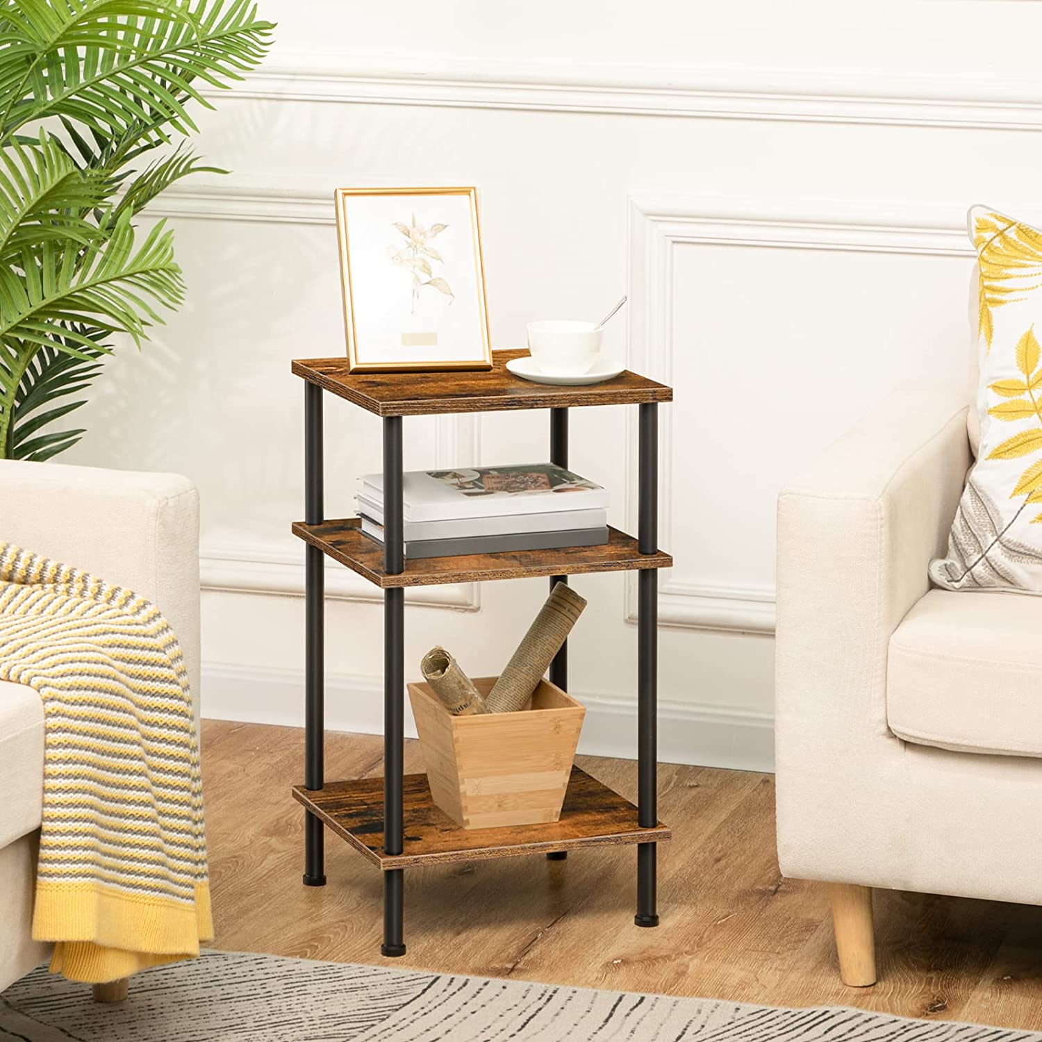 Tall Side Table, 3-Layer Stackable Nightstand, End Table