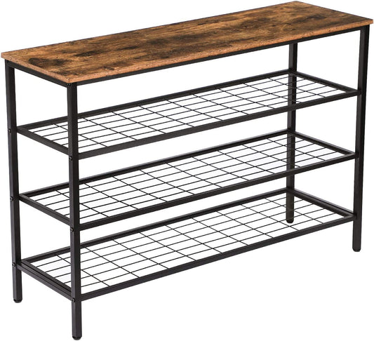 Shoe Rack, 4-Tier Shoe Shelf, Industrial Shoe Storage Organizer with 3 Metal Mesh Shelves