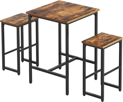Bar Table Set, 3-Piece Dining Table and Bar Stools Set, Pub Table and Bar Chairs