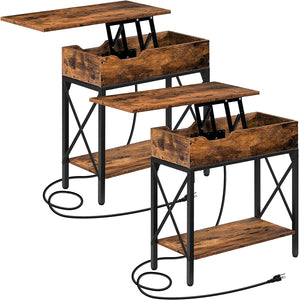 Set of 2 End Tables with Charging Station, Narrow Nightstand with Lift Top & USB Ports & Power Outlets
