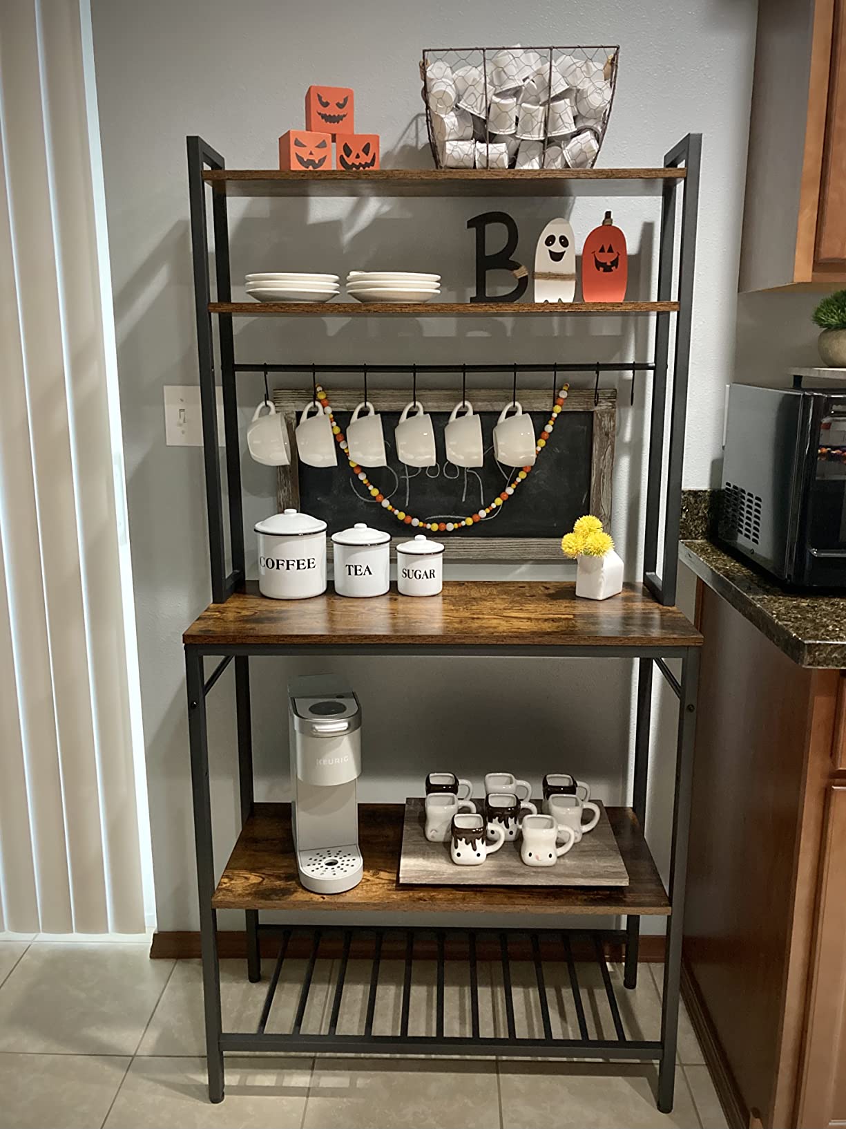 Bakers rack with cabinet best sale on bottom