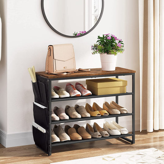 Shoe Rack, 4-Tier Shoe Storage Organizer with 3 Oxford Fabric Shelves and Bag