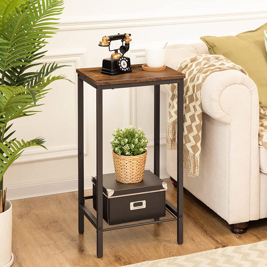 Tall Side Table, Industrial End Telephone Table with Adjustable Mesh Shelves, Small Entryway Table, Laptop Table