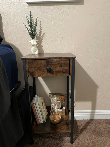 Nightstand, End Table, Tall Nightstand with Drawer and Storage Shelf, Industrial End Telephone Table