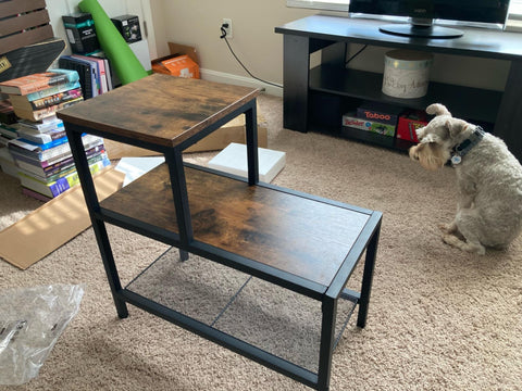 Side Table, 3-Tier Narrow Nightstand with Accent Decorative Ladder Shelf, Industrial Sofa End Table