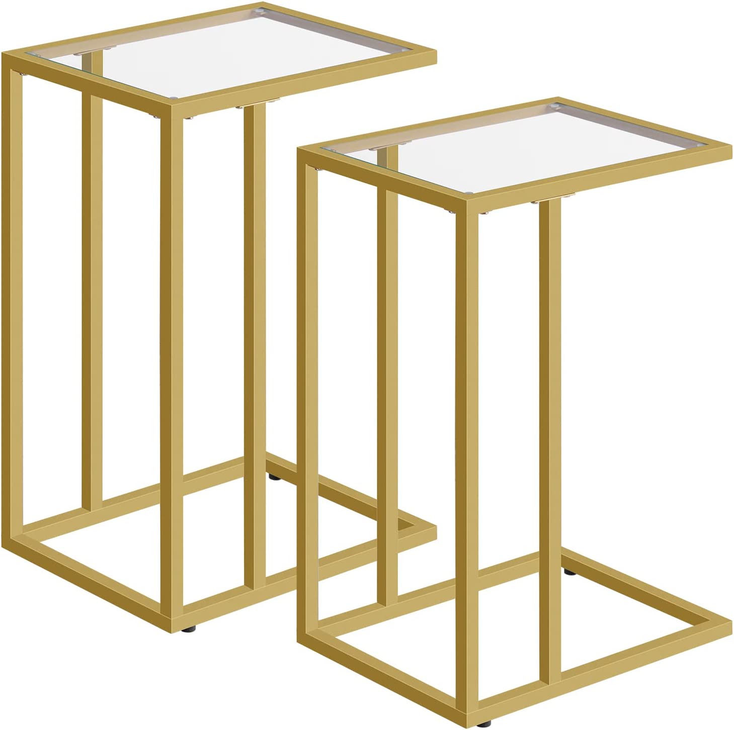 C Shaped End Table, Tempered Glass Snack Side Table with Metal Frame, TV Tray Table