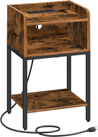 End Table with Charging Station, Nightstand with Open Drawer, Side Table with USB Ports and Outlets