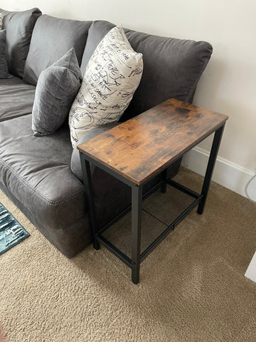 Side Table, Set of 2 Narrow Nightstands, Industrial End Table with Adjustable Mesh Shelf