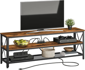 TV Stand with Power Outlets, Industrial Entertainment Center Console with Open Storage