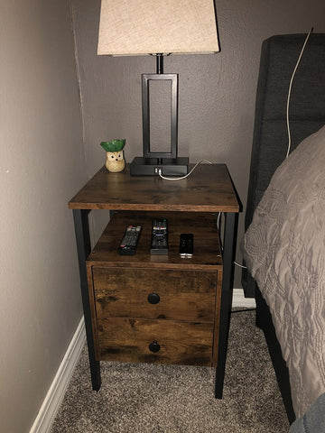 Nightstand, Bedside Table with 2 Drawers and Storage Shelves, Side End Table, Sofa Table