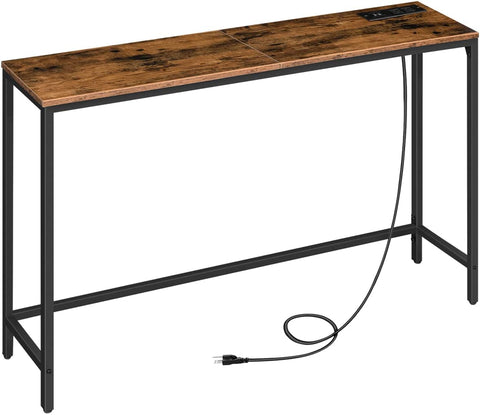 Console Table with Power Outlets and USB Ports, Sofa Table, Narrow Entryway Table with Charging Station