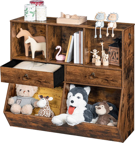 Kids Bookshelf, Toy Storage Organizer, Kids Bookcase, Children's Toy Shelf, 2 Drawers and 5 Compartments