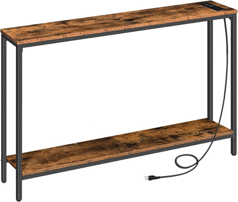 Console Table with Charging Station, Narrow Entryway Table with Power Outlets and USB Ports