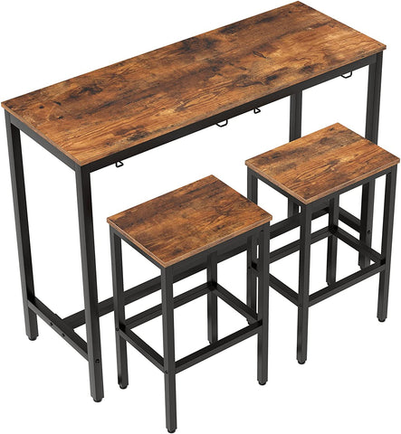 Bar Table with 2 Bar Stools, Hang Bar Chair Under Bar Table, 3 Piece Dining Table Set