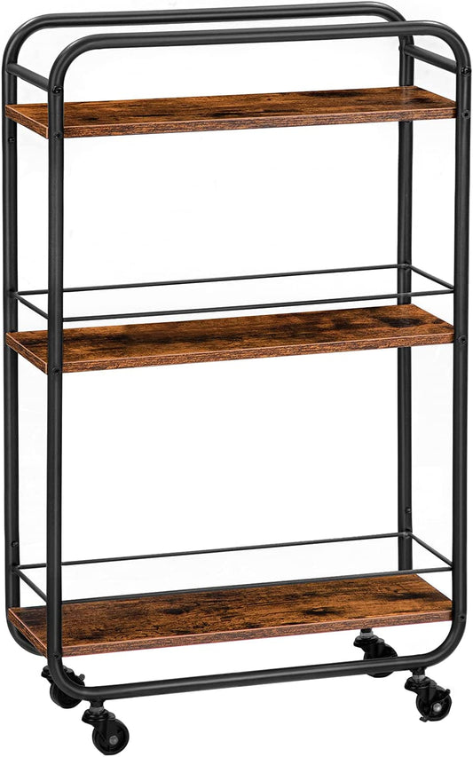 Slim Rolling Cart, 3-Tier Narrow Storage Cart with Lockable Wheels, Kitchen Serving Cart