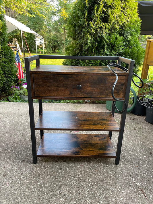 Narrow End Table with Charging Station, Nightstand with USB Ports & Power Outlets