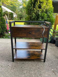 Narrow End Table with Charging Station, Nightstand with USB Ports & Power Outlets