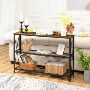 Narrow Console Table, Skinny Entryway Table with 2 Mesh Shelves