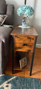 End Table, Flip Top Side Table with Storage Shelf, Narrow Nightstand